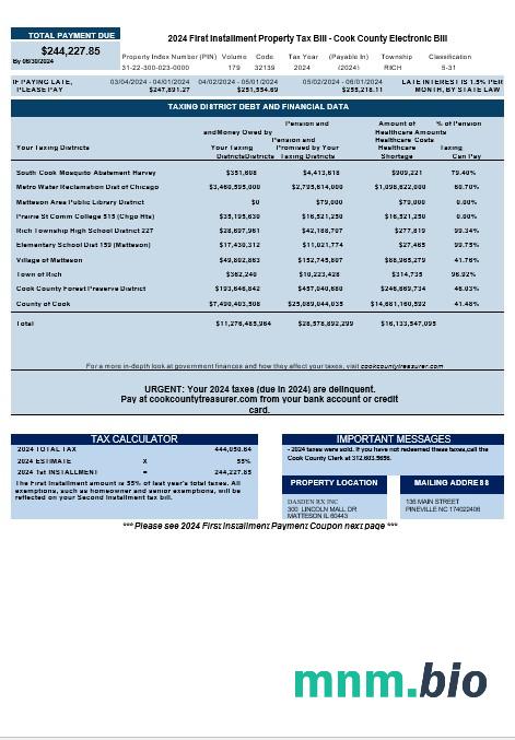 USA Cook Country Electronic Bill rachunek za usługi komunalne Pobierz słowo i przykład PDF